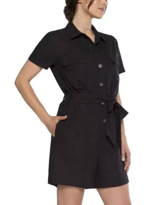 Matty M Ladies Linen Blend Button Front Romper Womens Medium