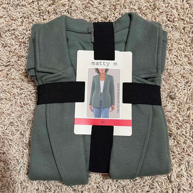 Matty M Women's The Knit Boyfriend Blazer Dark Sage Size M (New)