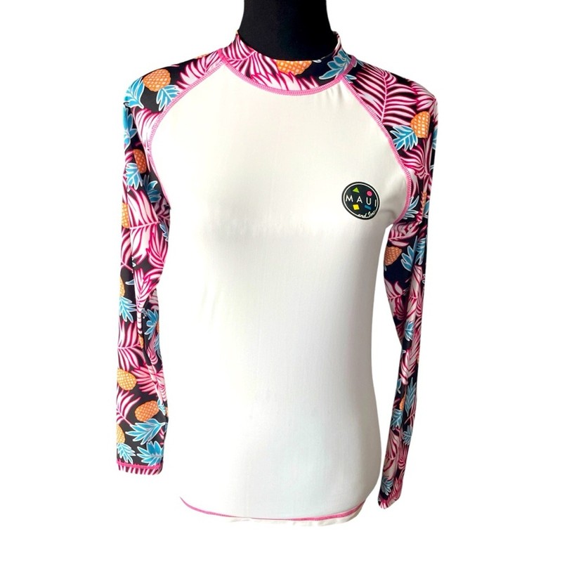 Maui And Sons Women’s Long Sleeve Rash Guard Size Medium 50+ UPF Technology