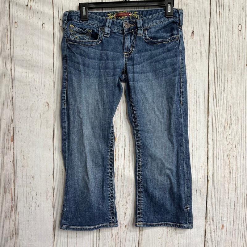 Maurices Cropped Jeans Women Junior Size 5 Dark Blue Denim Cotton Blend FLAW