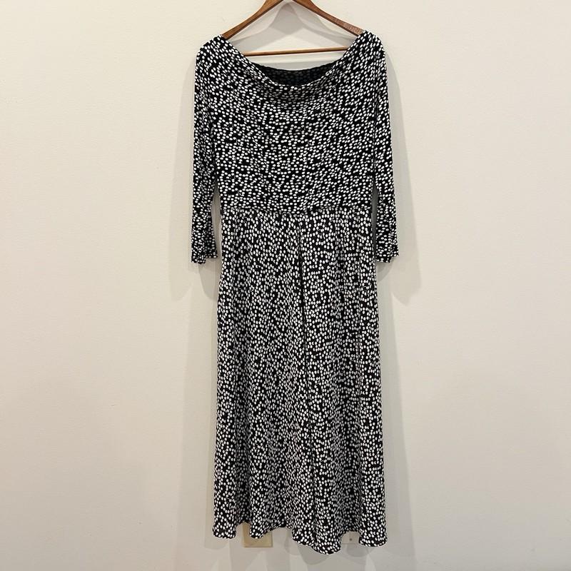 Max Mara Dress Women 12 Black White Polka Dot Silk Blend Midi A Line Flowy Lined