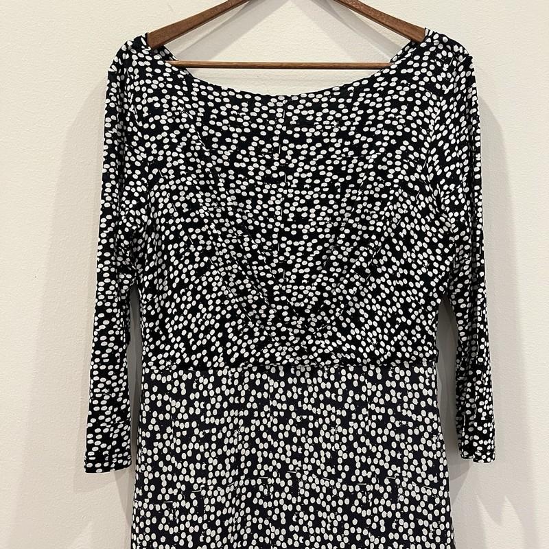Max Mara Dress Women 12 Black White Polka Dot Silk Blend Midi A Line Flowy Lined