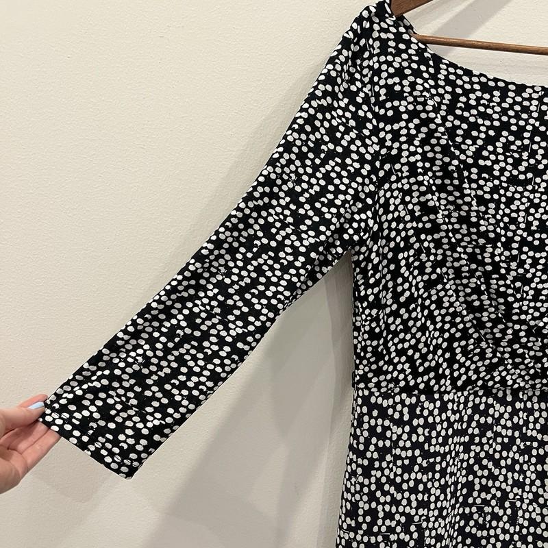 Max Mara Dress Women 12 Black White Polka Dot Silk Blend Midi A Line Flowy Lined