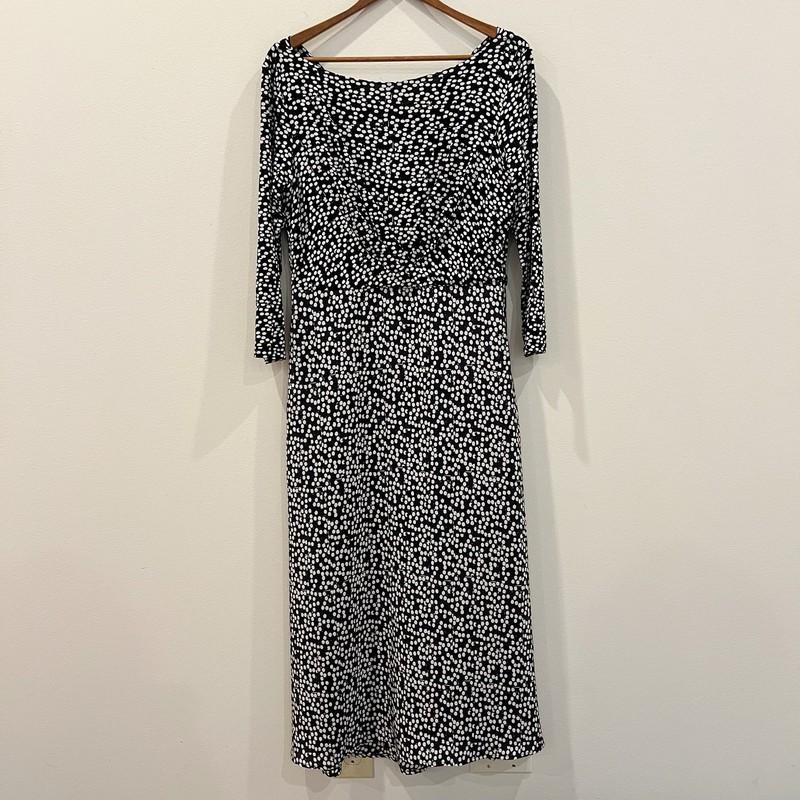 Max Mara Dress Women 12 Black White Polka Dot Silk Blend Midi A Line Flowy Lined