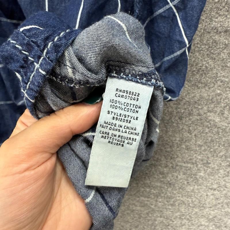 Max Studio Dress Women L Large Blue Plaid Shift Short Crew Neck Button Cotton