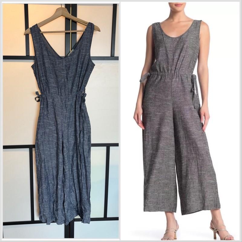 Max Studio V-Neck Linen Blend Jumpsuit Wide Leg Crop XS No Tag Casual Career