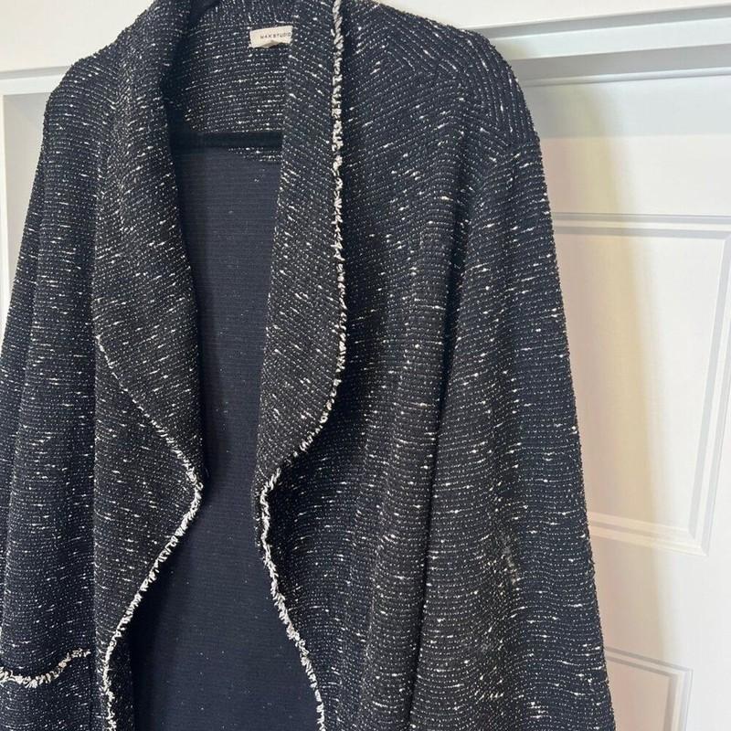 Max Studio Women Size 2X Black/White Shawl Collar Textured Jacquard Jacket
