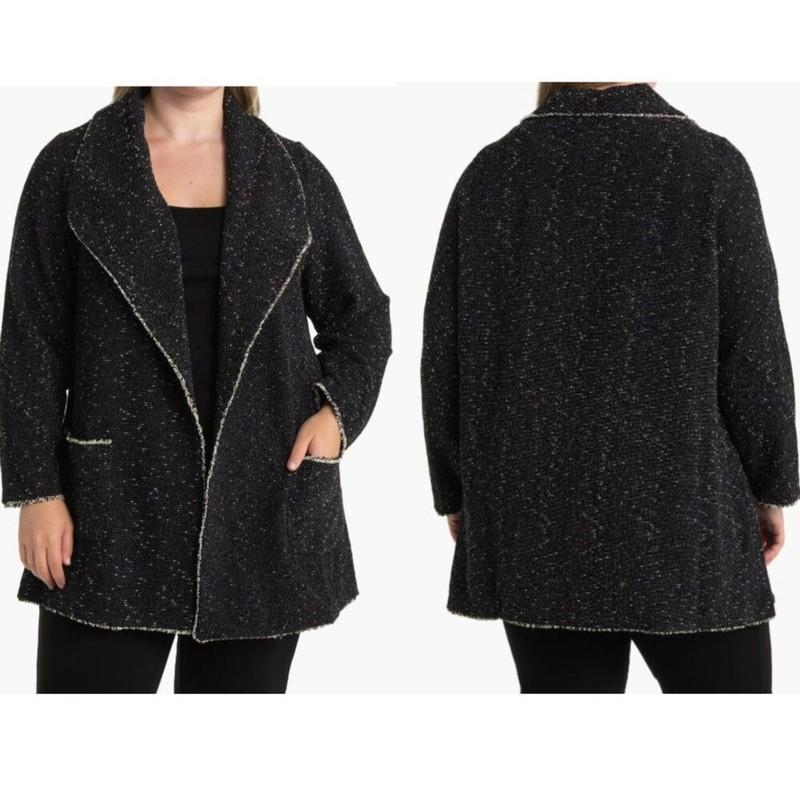 Max Studio Women Size 2X Black/White Shawl Collar Textured Jacquard Jacket