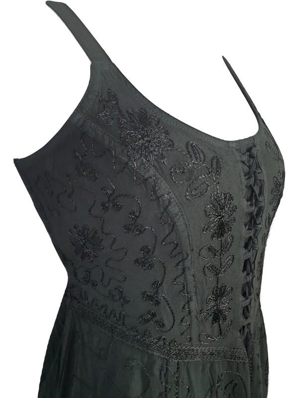 Maxi Gothic Dress Corset Pagan Embroidered Black Size 10 12 14 16 18 20 22 24