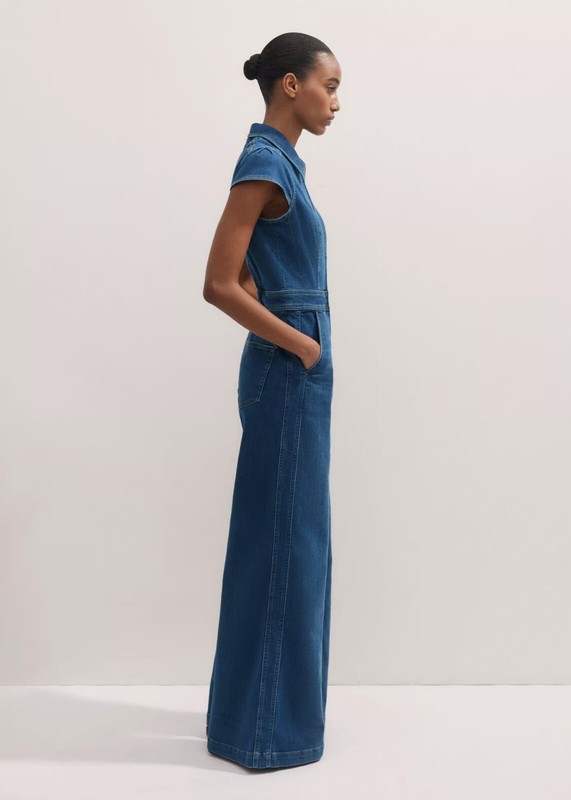 ME + EM Palazzo Stretch Denim Travel Jumpsuit - MSRP $425 Size US6 - BNWT