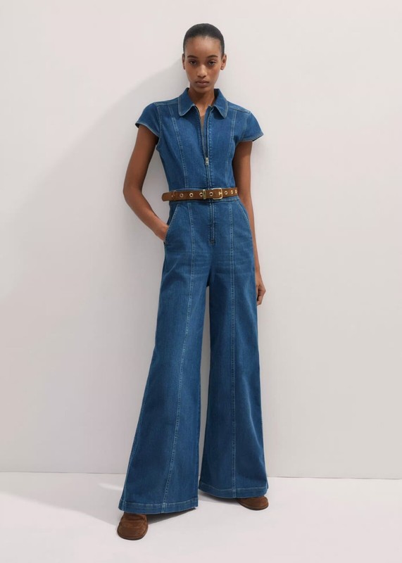 ME + EM Palazzo Stretch Denim Travel Jumpsuit - MSRP $425 Size US6 - BNWT