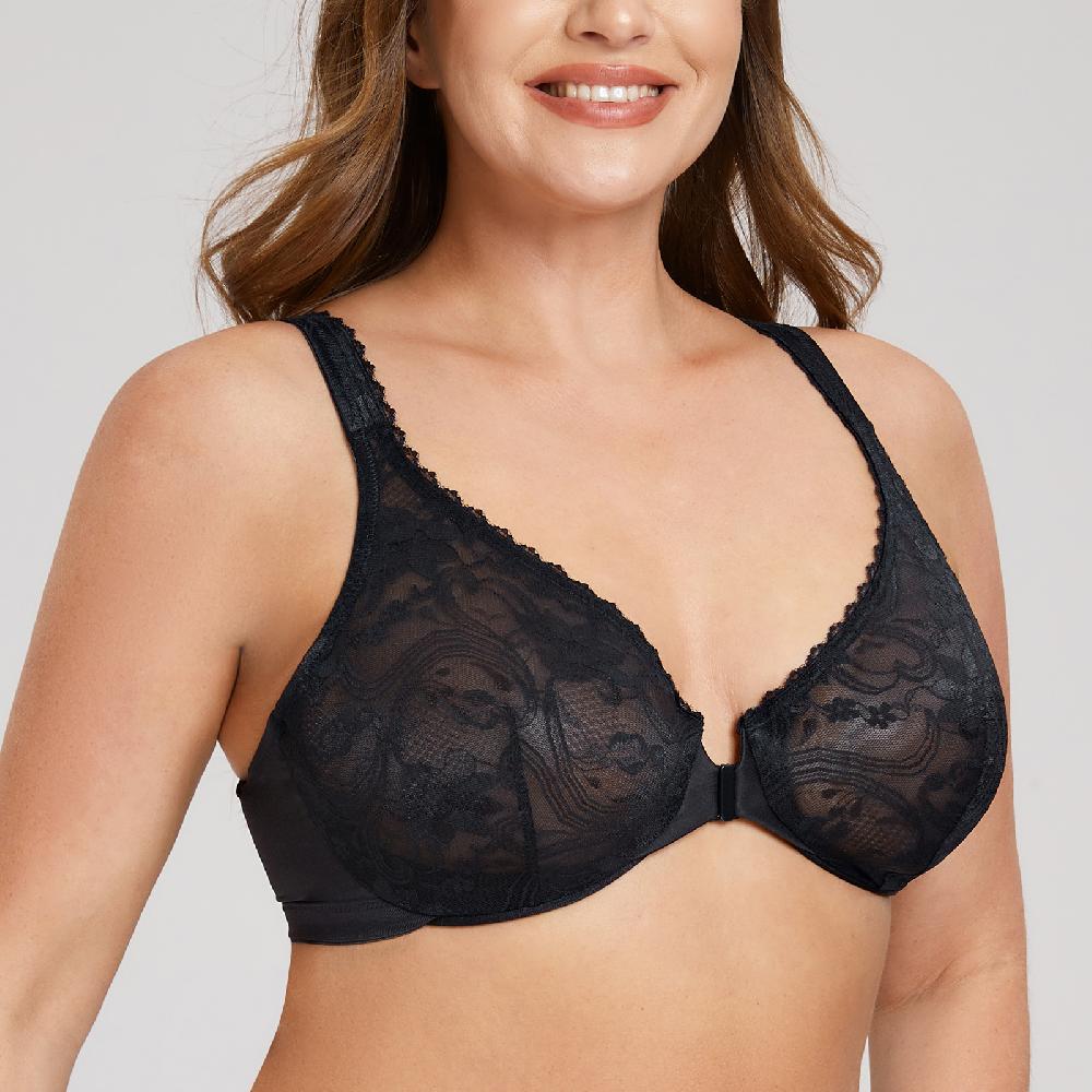 MELENECA Women S Plus Size Front Closure No Padding Lace Underwire Bra Black