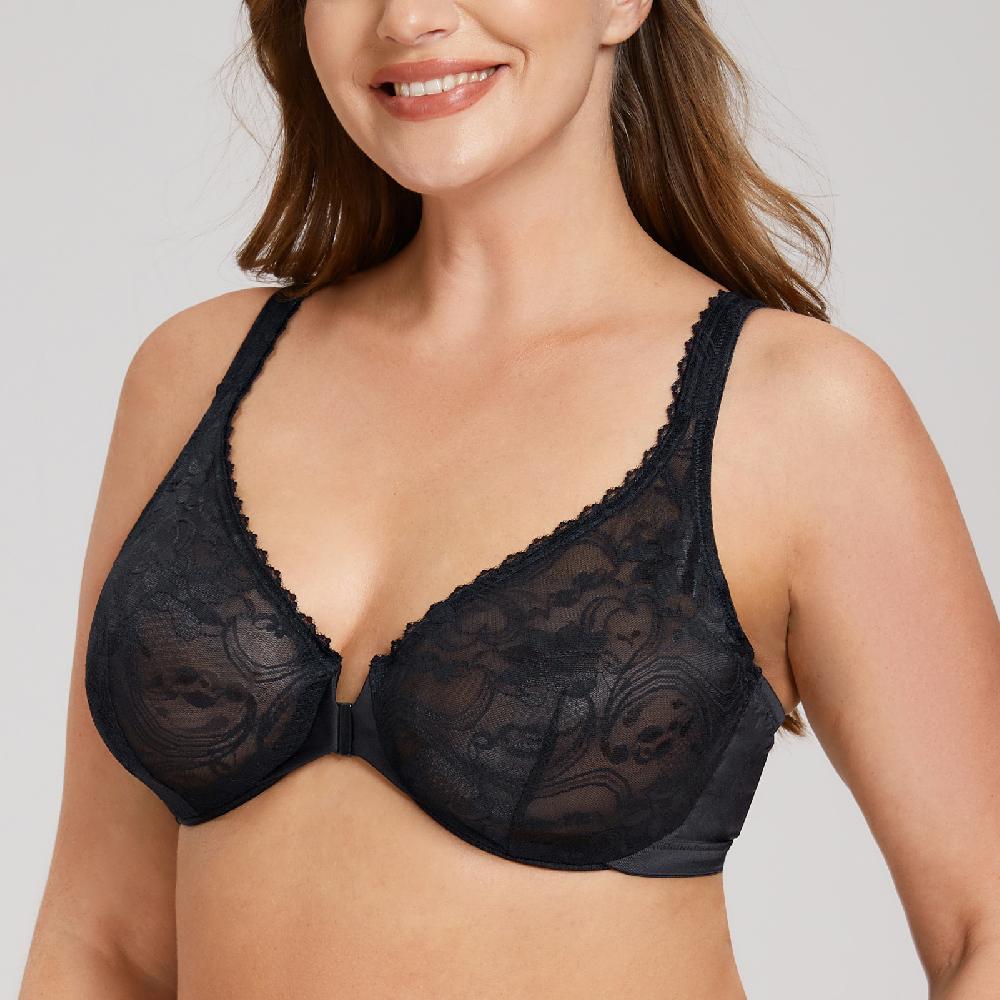 MELENECA Women S Plus Size Front Closure No Padding Lace Underwire Bra Black