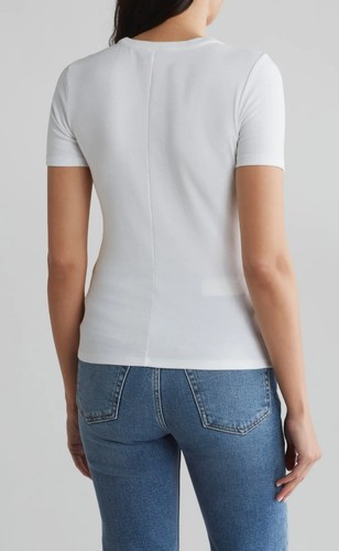MELROSE AND MARKET WHITE COTTON BLEND FITTED TSHIRT