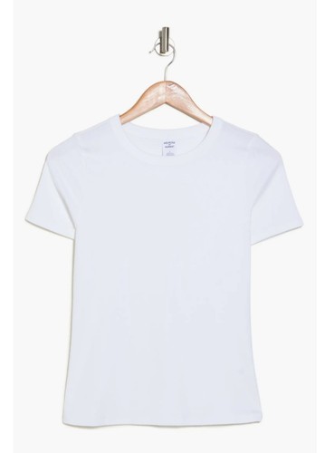 MELROSE AND MARKET WHITE COTTON BLEND FITTED TSHIRT