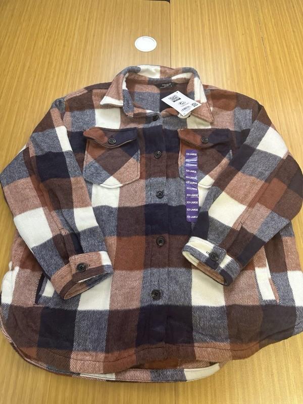 MEMBER'S MARK Button Front Plaid Shacket Womens Ladies Size XXL Brown Plaid New