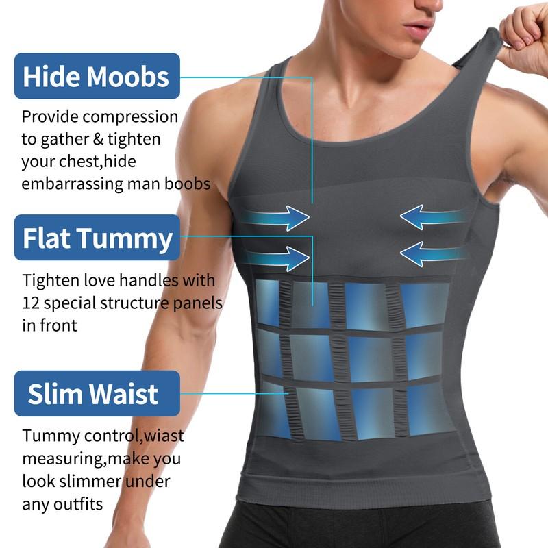 Men 3 Pack Body Shaper Slimming Tummy Vest Compression Shirt Shapewear Tank Top