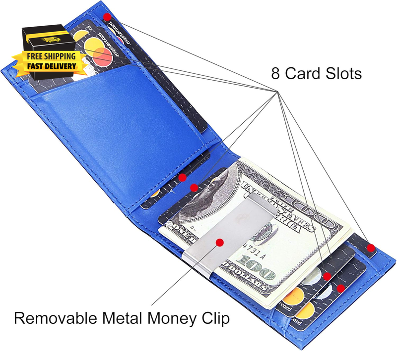 Men Bifold Wallet With Money Clip - Leather Minimalist Front Pocket RFID Blockin