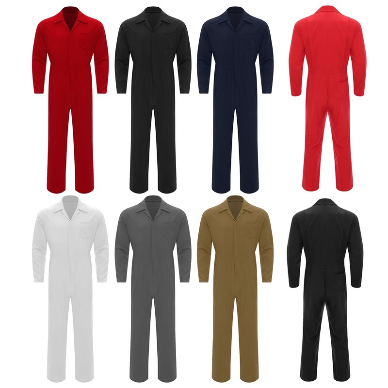 Men Long Sleeve Jumpsuits Collar Zipper Closure Front Solid Color Bodysuit Club