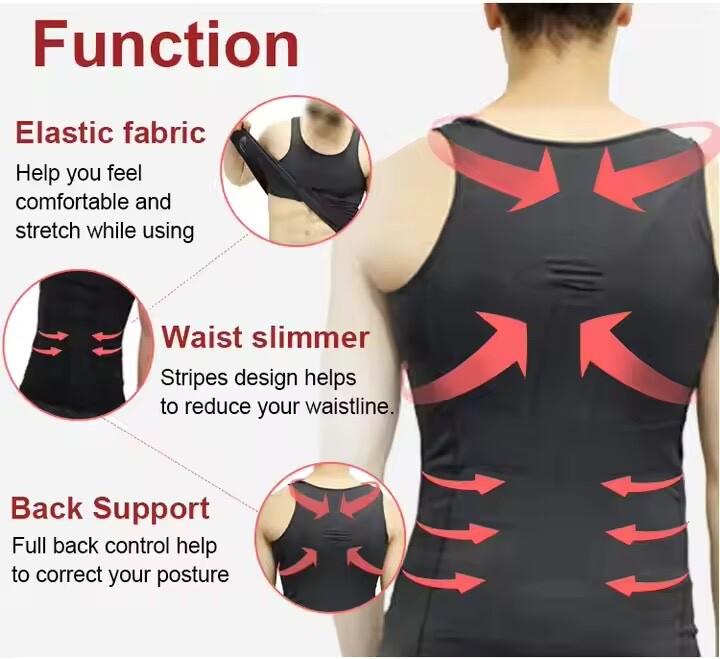 Men’s Compression Shirt Tank Top Slimming Body Shaper Chest Belly Control Tee