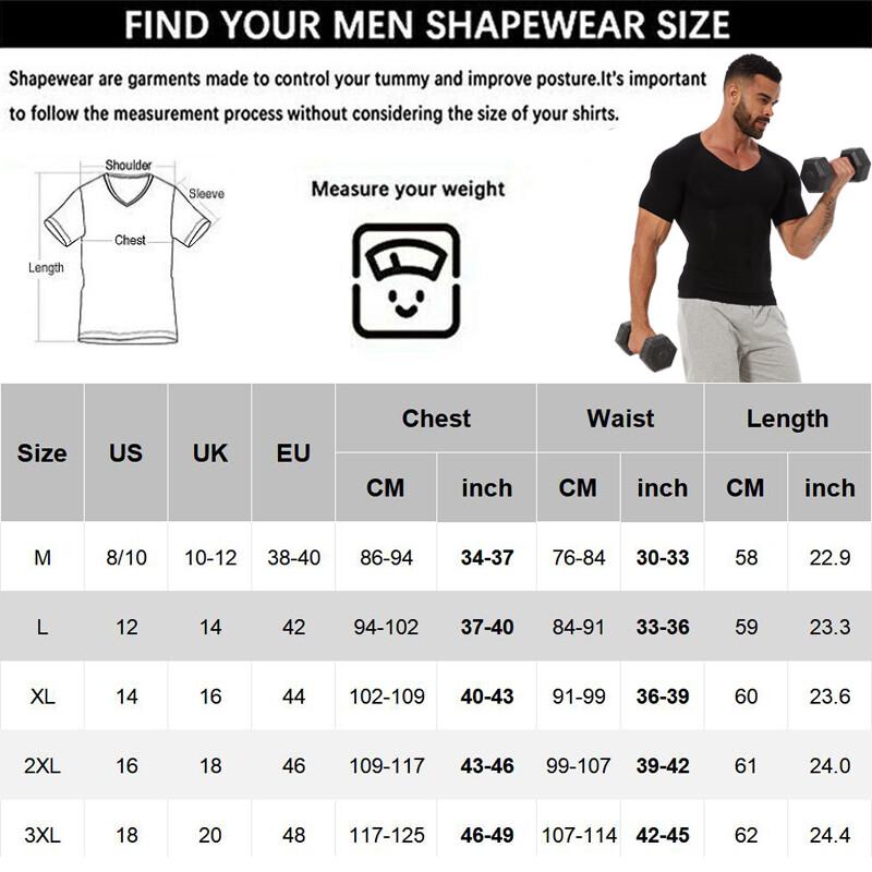 Men's Muscle V-Neck Compression Vest Body Shaper Baselayer Slimming T-Shirt Tops