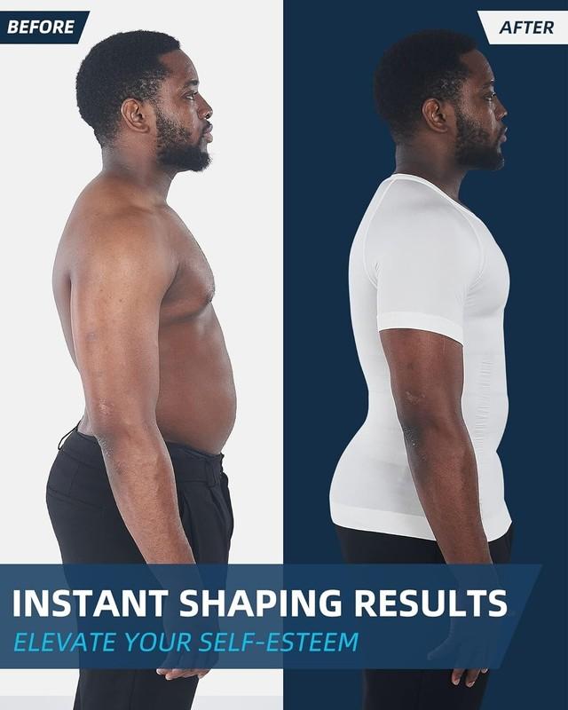 Men's Muscle V-Neck Compression Vest Body Shaper Baselayer Slimming T-Shirt Tops