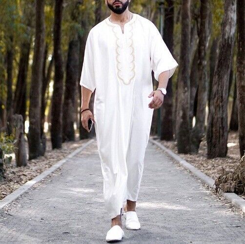 Men's National Bodysuit Relaxed Casual V-neck Printed Loose-Fitting Muslim Gown