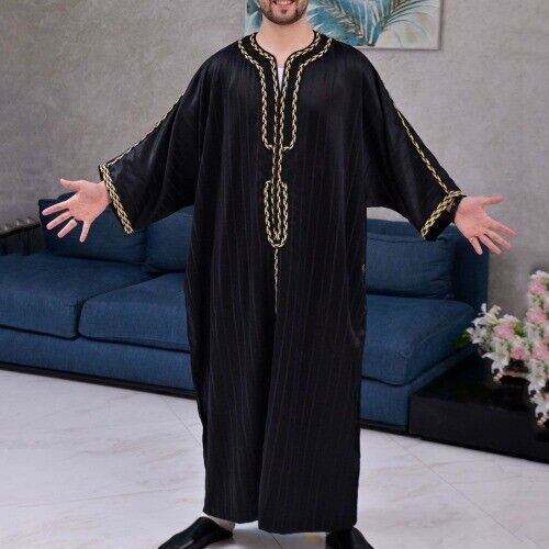 Men's National Bodysuit Relaxed Casual V-neck Printed Loose-Fitting Muslim Gown