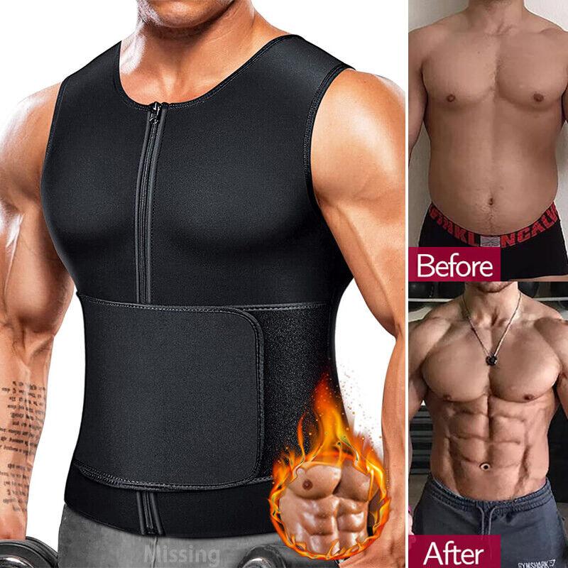 Men Sauna Suit Sweat Vest Neoprene Tank Top Body Shaper Waist Trainer T-Shirt