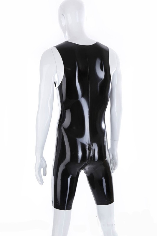 Men Sleeveless Latex Catsuit Swimsuit 3d Crotch Zip 0.4mm Custom Made