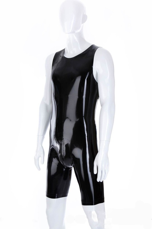 Men sleeveless latex catsuit swimsuit 3d crotch zip 0.4mm custom made