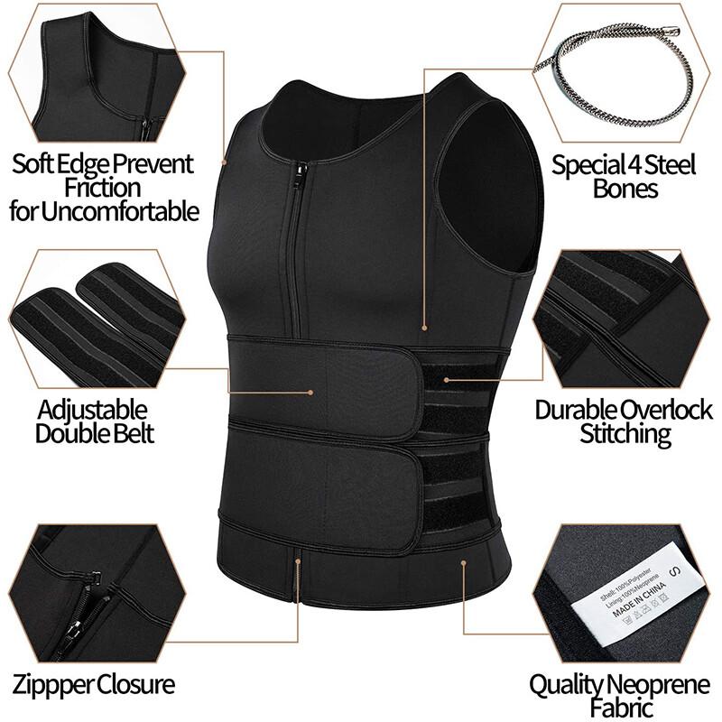 Men Waist Trainer Sauna Suit Sweat Trimmer Vest Corset Body Shaper Gym Tank Top