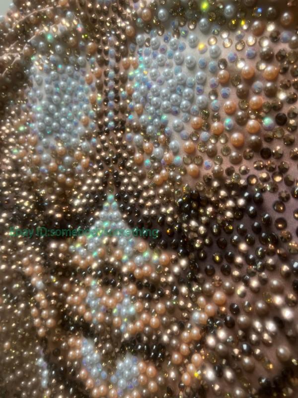 Men Women's Full Rhinestone Pearl Jumpsuit Stretch Bodysuit Dancer Stage Costume