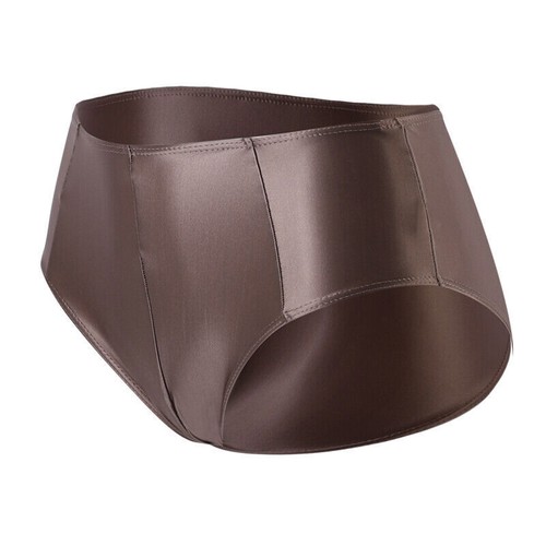 Mens Satin Underwear Mid-waist Hip Lift Body Shaping Sisy Briefs Glossy Bottoms