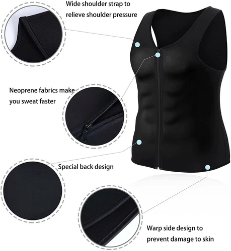 Mens Sauna Suit Sweat Vest Waist Trainer Body Shaper Tank Top Compression Shirt
