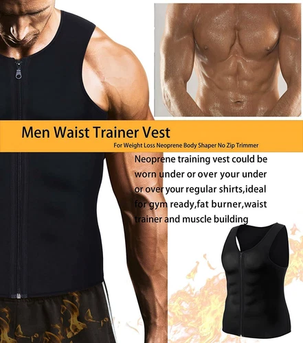 Mens Sauna Suit Sweat Vest Waist Trainer Body Shaper Tank Top Compression Shirt