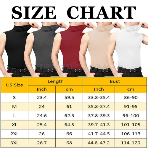 Mens Sleeveless Turtleneck Tee Solid Tank Shirt Thermal Pullover Top Slim Fit