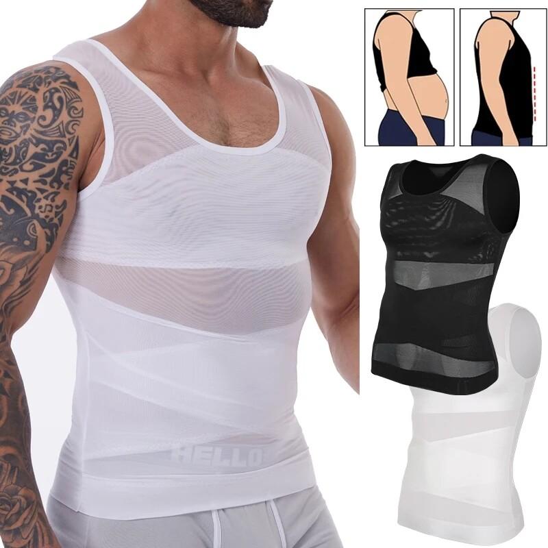 Mens Slimming Body Shaper Tank Top Abdomen Gynomastica Compression Vest Shirt US