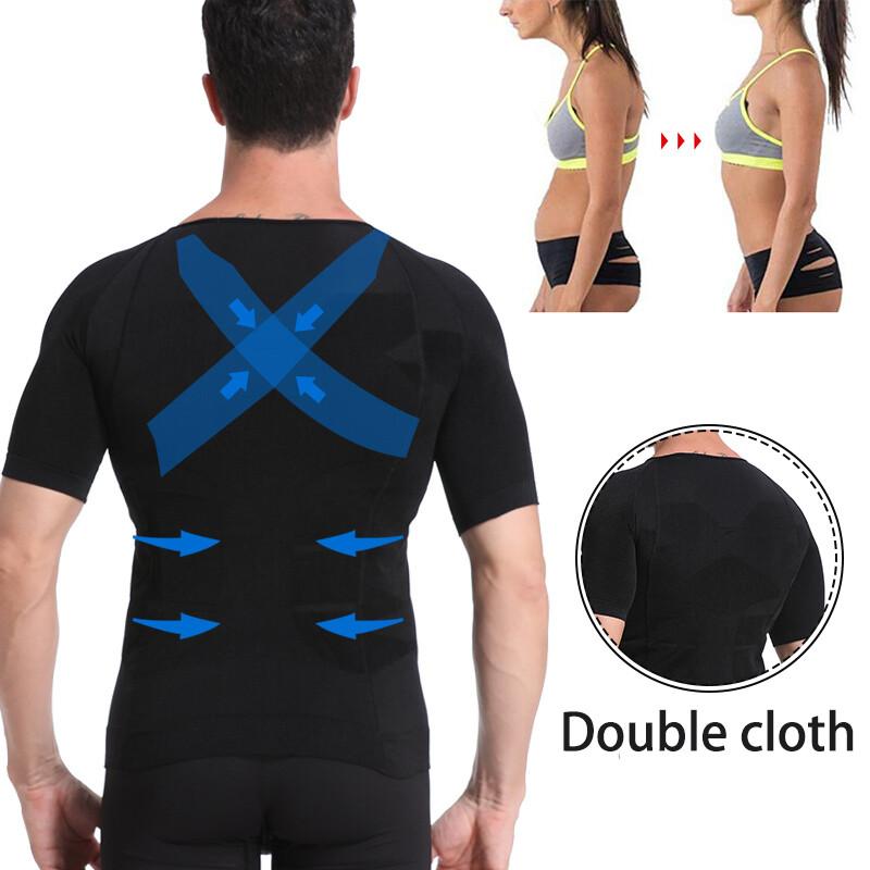 Mens Slimming Shapewear T Shirt Abdomen Compression Undershirt Posture Corrector