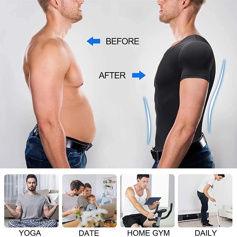 Mens Slimming Shapewear T Shirt Abdomen Compression Undershirt Posture Corrector