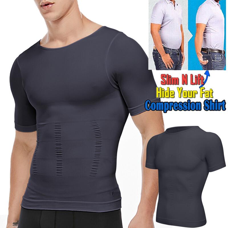 Mens Slimming Shapewear T Shirt Abdomen Compression Undershirt Posture Corrector