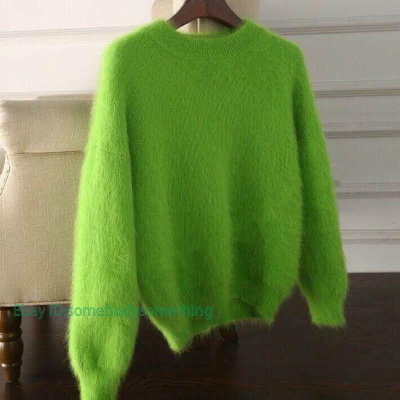 Mens Womens Angora Mink Cashmere Warm Fluffy Fuzzy Plush Knitted Tops Sweaters