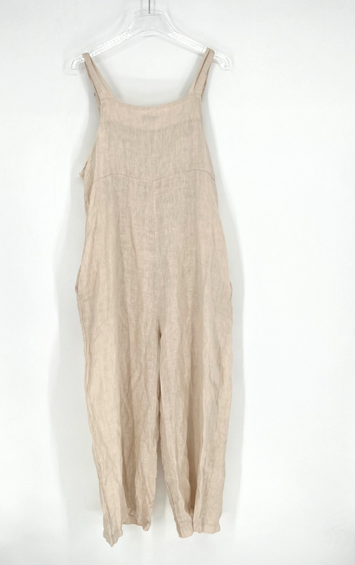 Meo Meli Jumpsuit Womens L Linen Tan Boho Natural Relaxed Peasant Prairie