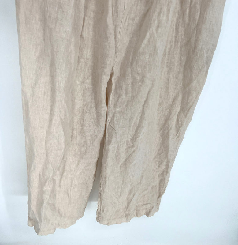 Meo Meli Jumpsuit Womens L Linen Tan Boho Natural Relaxed Peasant Prairie