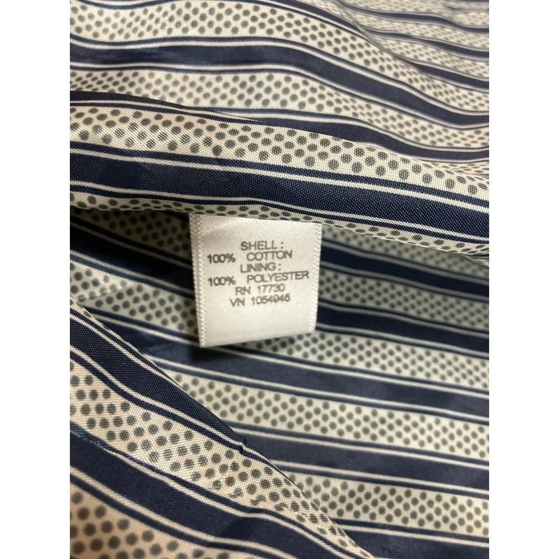 Merona Women’s XL Trench Coat Dark Blue Striped Belted Long Jacket Classic Style