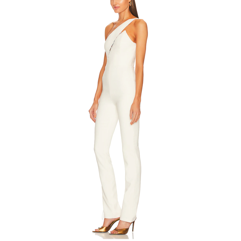 Michael Costello White One Shoulder Jumpsuit XS Lace-up Bustier Cutout $258 NEW