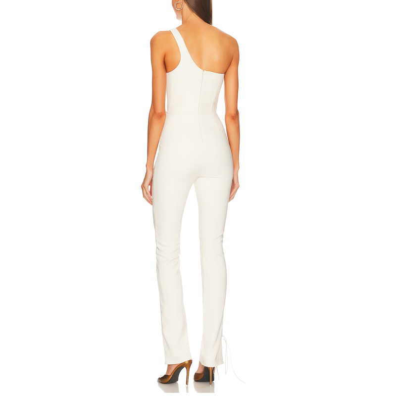 Michael Costello White One Shoulder Jumpsuit XS Lace-up Bustier Cutout $258 NEW