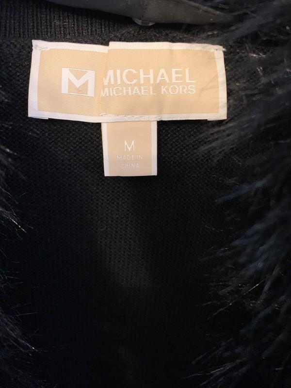 Michael Kors Black Waterfall With Faux Fur Sleeveless Knit Vest Women's M / L