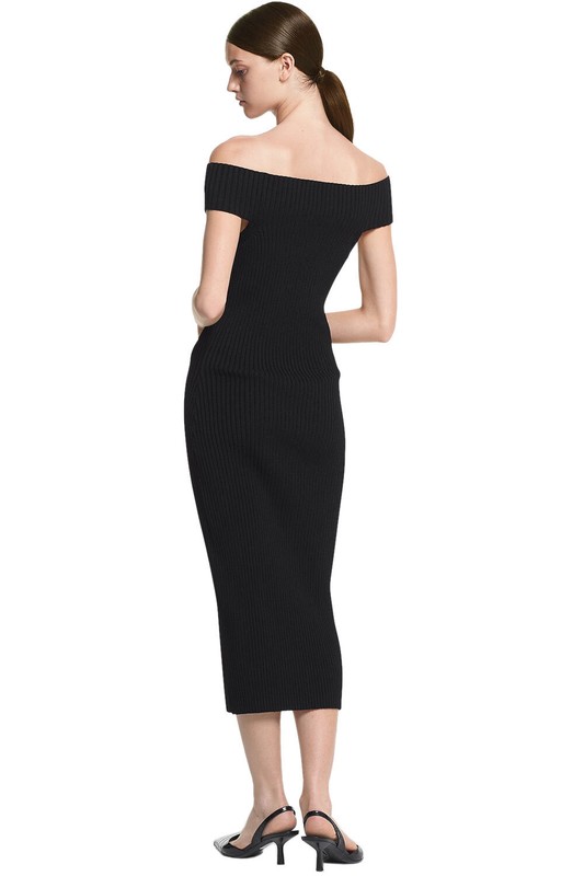Michael Kors Collection Womens Ribbed Off-The-Shoulder Dress M Black - NWT $890