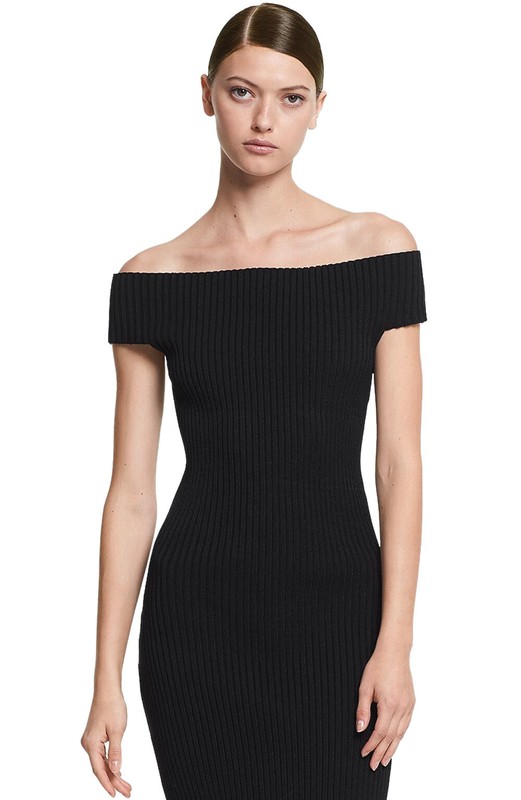 Michael Kors Collection Womens Ribbed Off-The-Shoulder Dress M Black - NWT $890